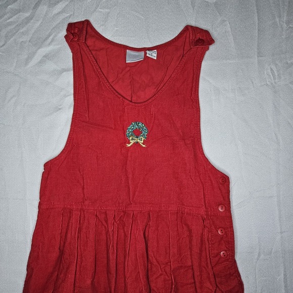 Laura Gayle Dresses & Skirts - Laura Gayle Vintage Red‎ Corduroy Wreath Embroidered Jumper Dress Womens Small
